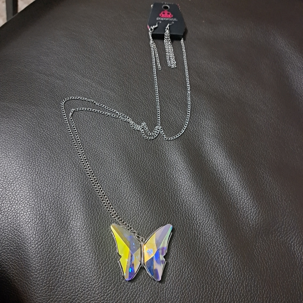 Iridescent butterfly necklace